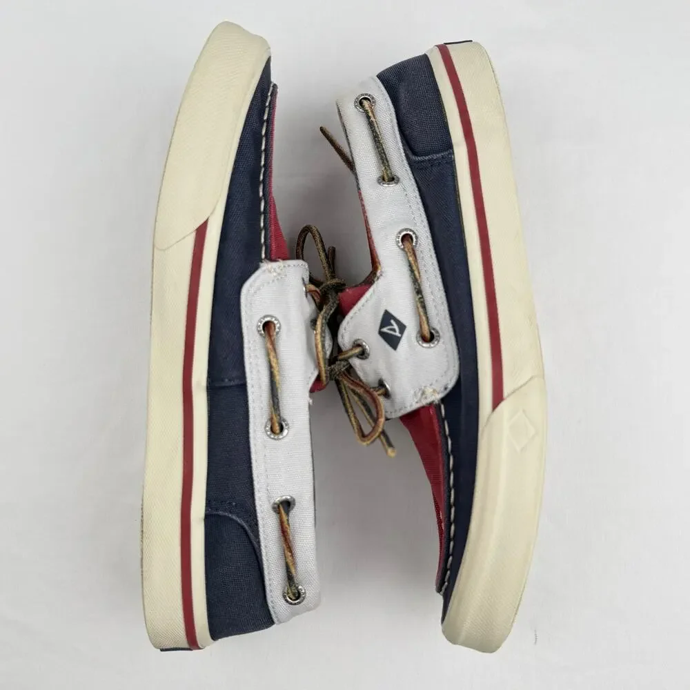 Sperry Boat Shoes Mens 8 Red White Blue Canvas Preppy Nautical Coastal Americana